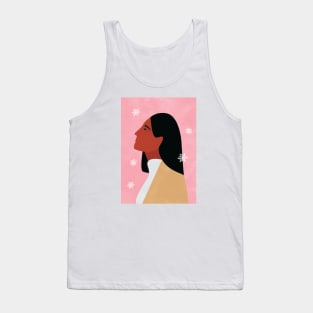 Woman Illustration, Christmas Vibes, Modern, Minimalist, Snowflakes, Snowy Tank Top